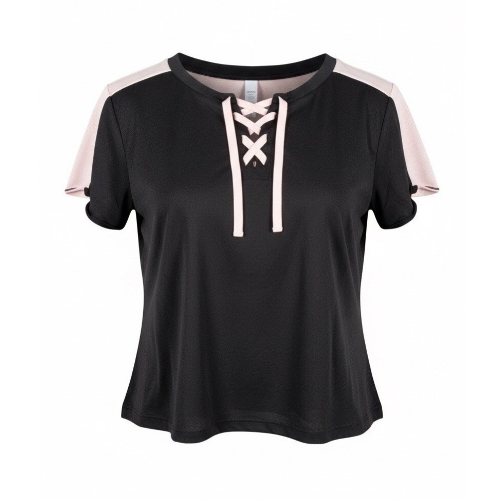Ideology Girls Black‎ Pink Lace Up Short Sleeve Athletic T Shirt Top, Size XL 16